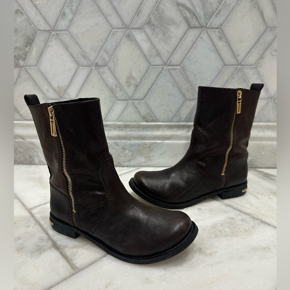 Size 7.5 Tory Burch Elyse Brown Leather Mid-Calf Boots